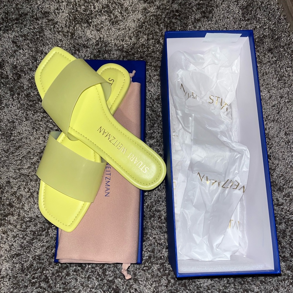 NWT Stuart Weitzman Summer Slide Sandal Electric Lime Size 39.5